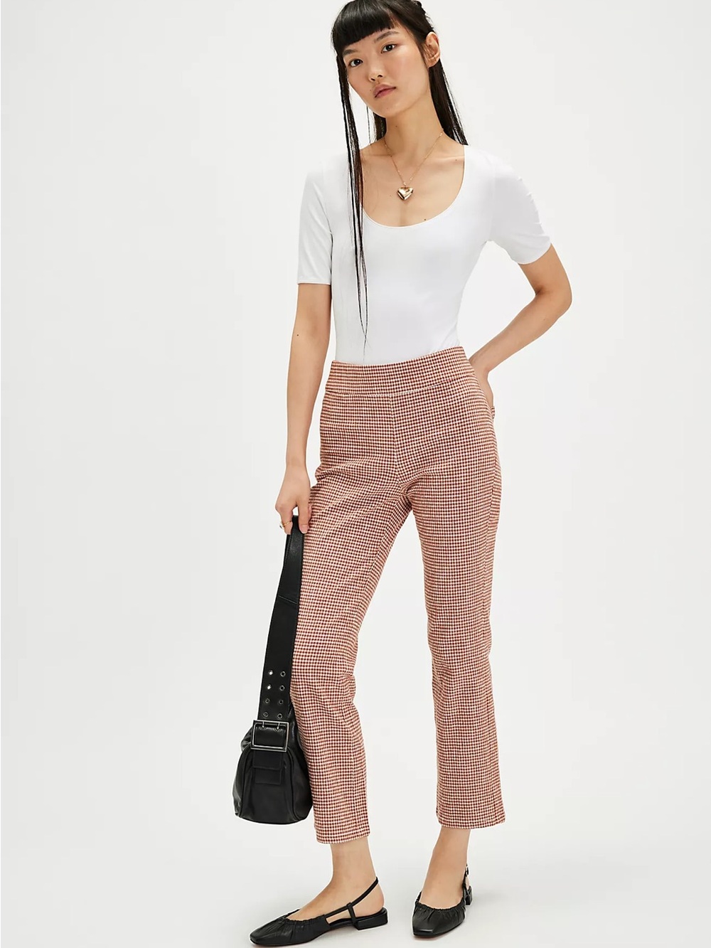 Free People In My Feelings Gingham Slim Crop Pants M Linen Blend